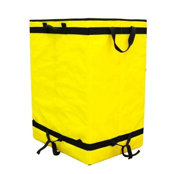 Yellow zip bag fibc 750 x 585 x 485mm zip top, f/b, correx plates with handles