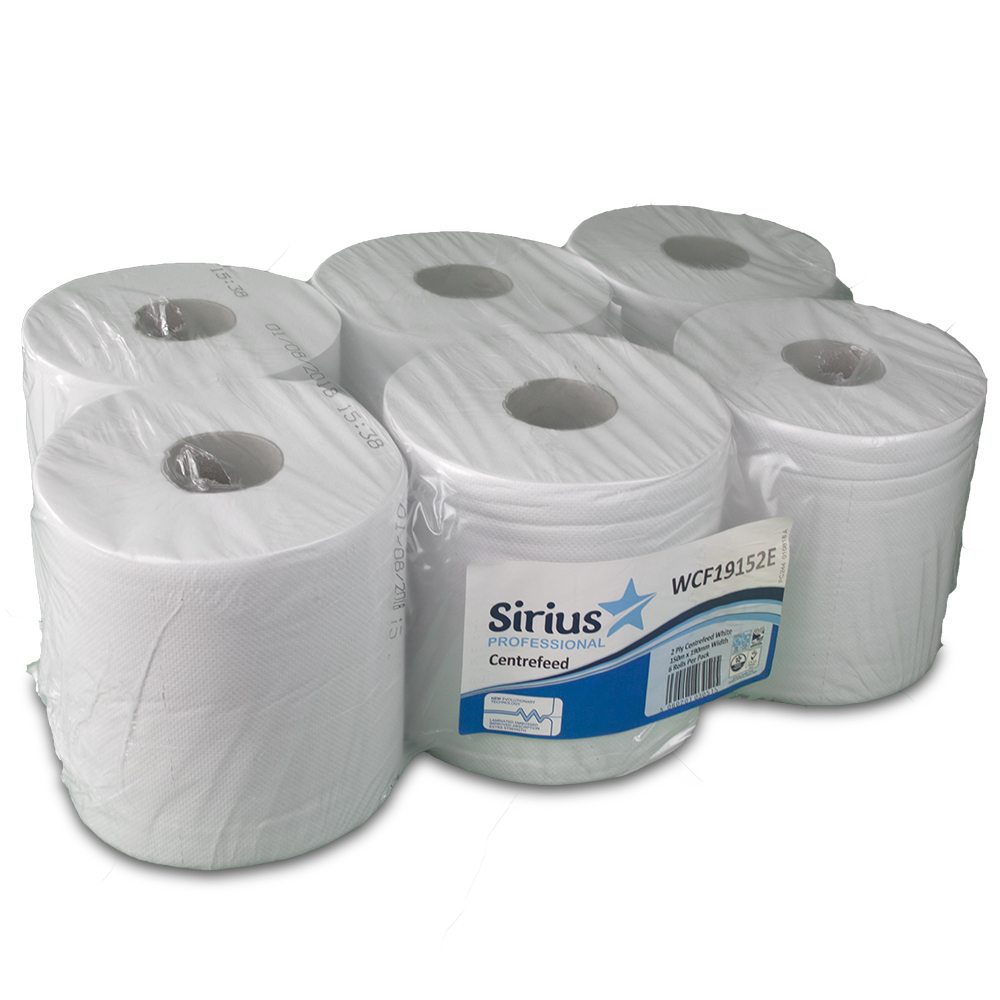 2 ply white centre feed 150m x 175mm x 6