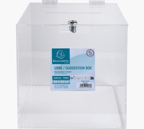 Exacompta suggestion box with lid and key - clear 