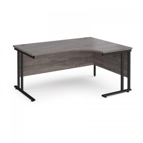 Maestro 25 right hand ergonomic desk 1600mm wide - black cantilever leg frame, grey oak top mc16erkgo