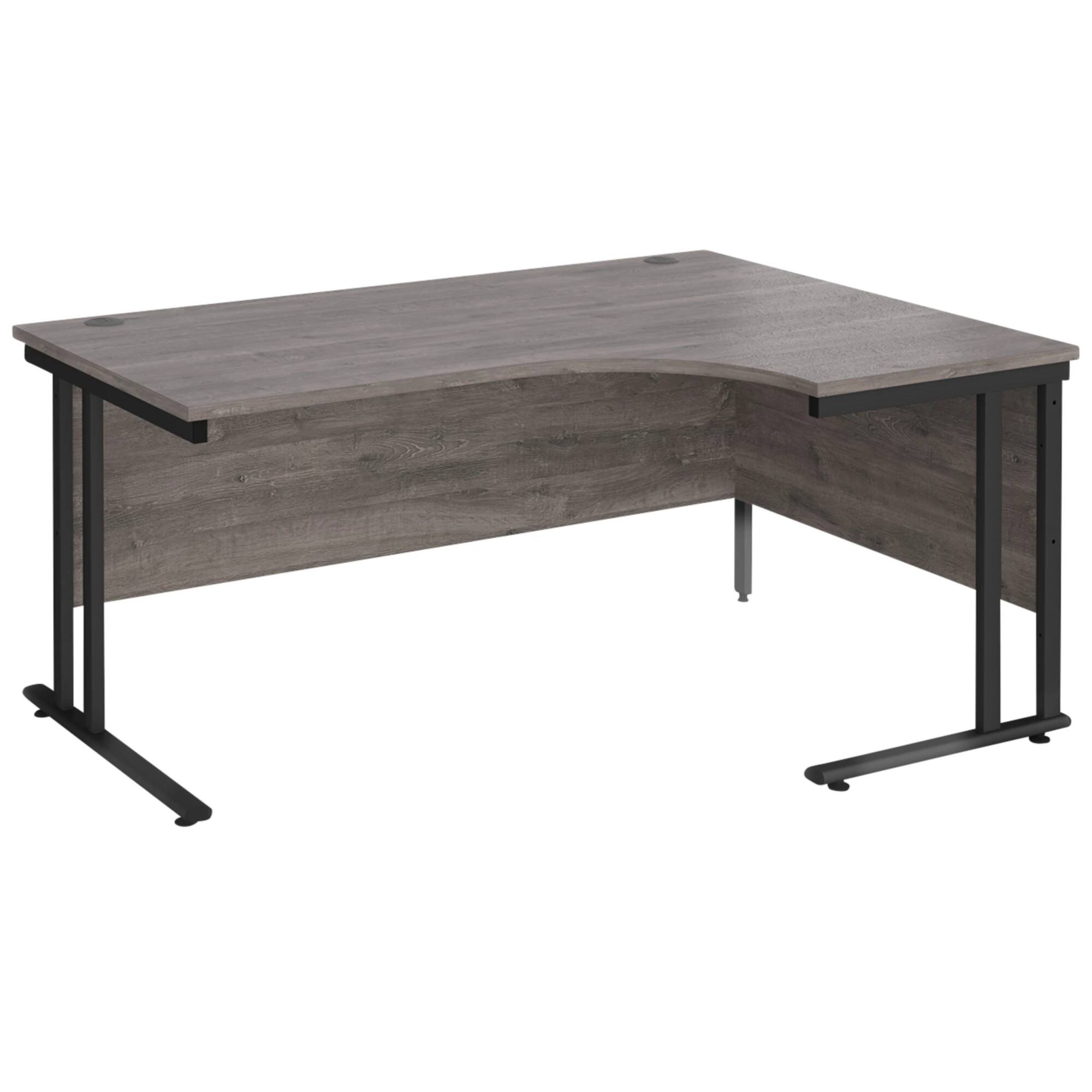 Maestro 25 left hand ergonomic desk 1600mm wide - black cantilever leg frame, grey oak top mc16elkgo