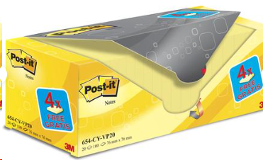 Post-it recycled notes 76 mm x 127 mm canary yellow (pack of 20)