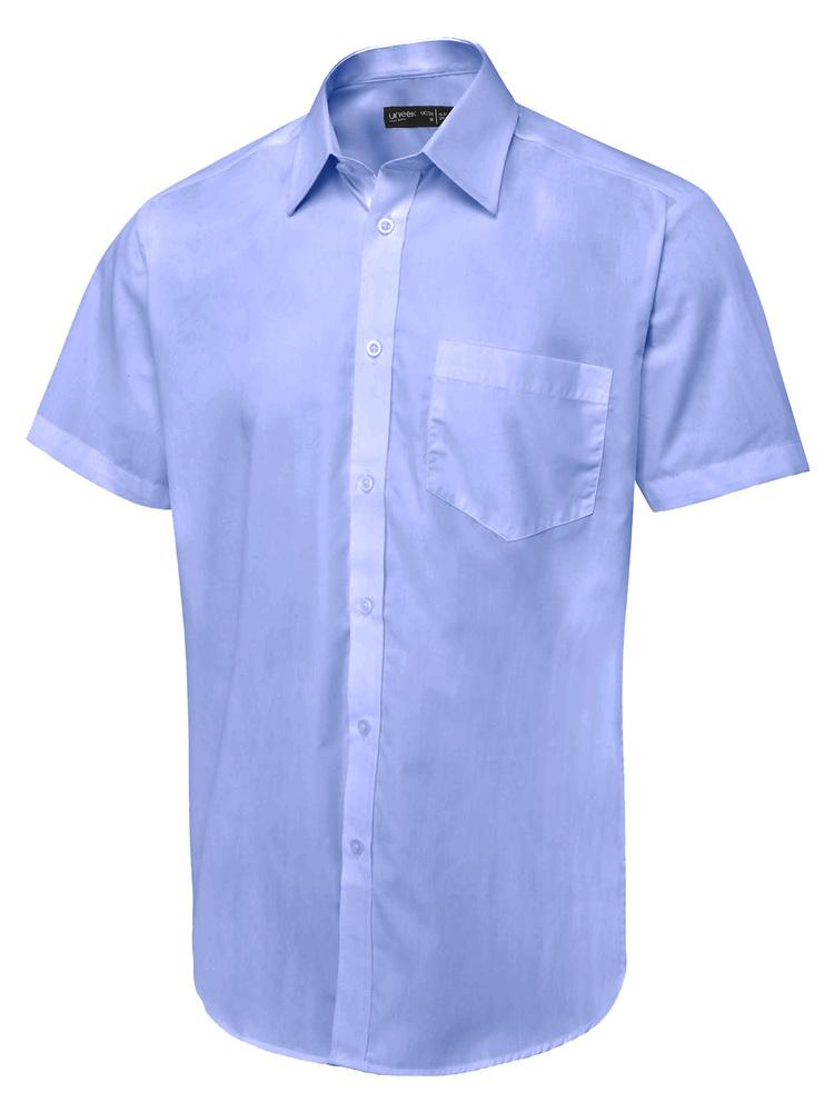 Uc714 - mid blue - 16.5 - men's tailored fit short sleeve poplin shirt