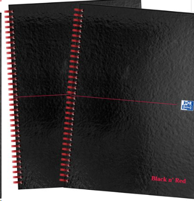 Black n red wirebound glossy hardback notebook ruled 140 pages perforated black a4 (pack 2)