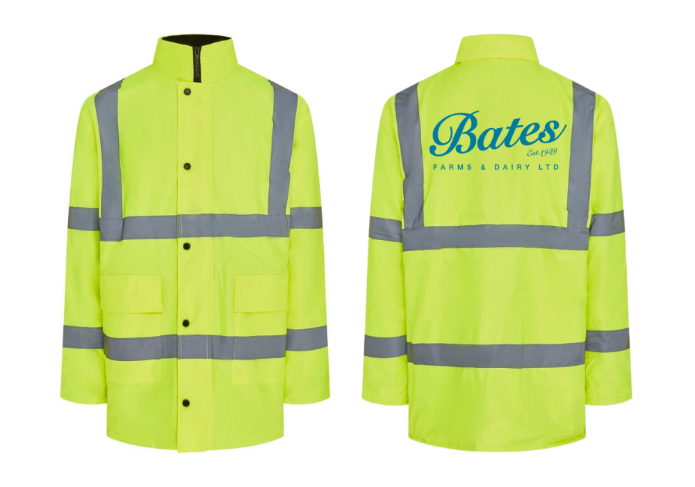Bates printed pu hi-vis rain jacket 2xl