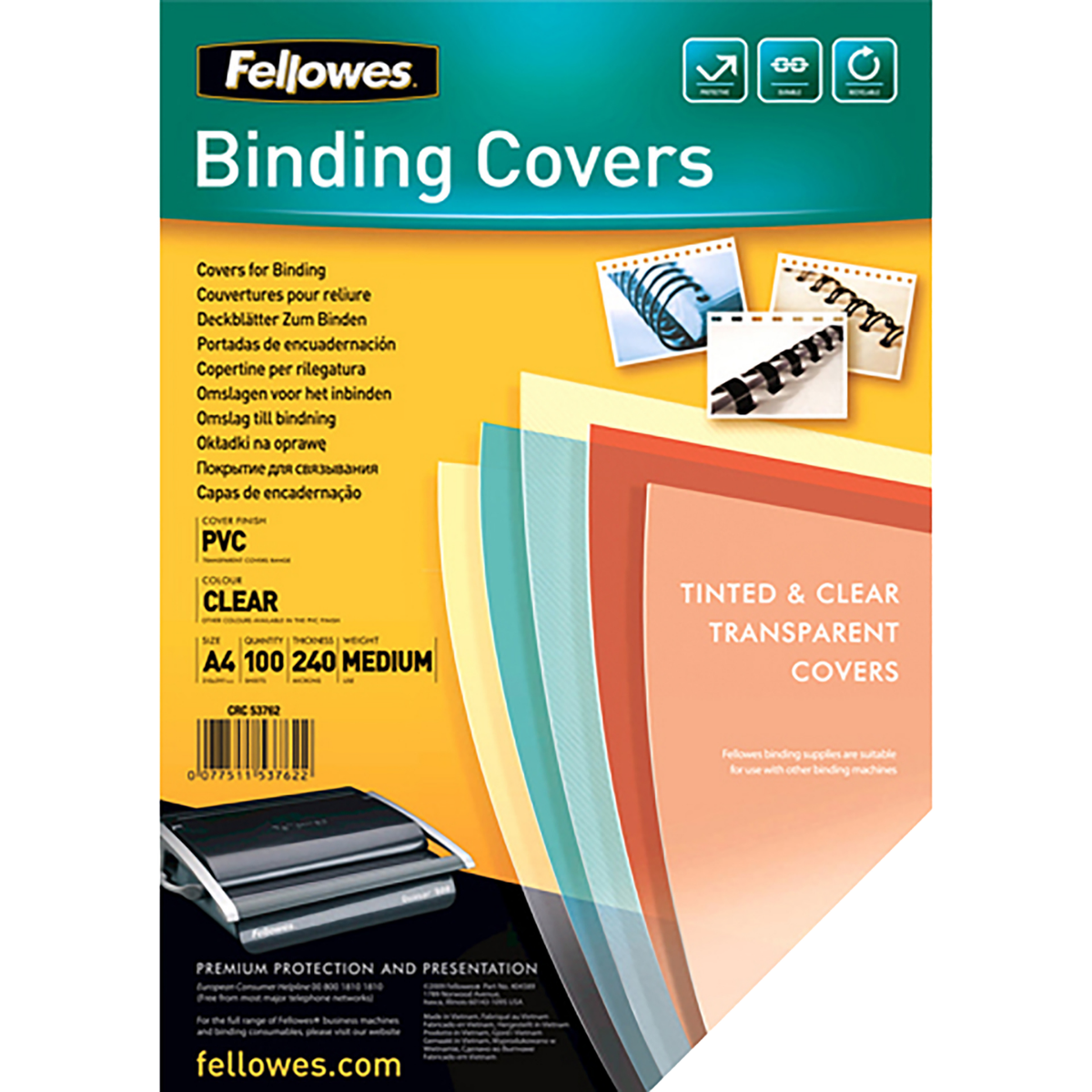 Fellowes clr pvc covers 240mi pk100