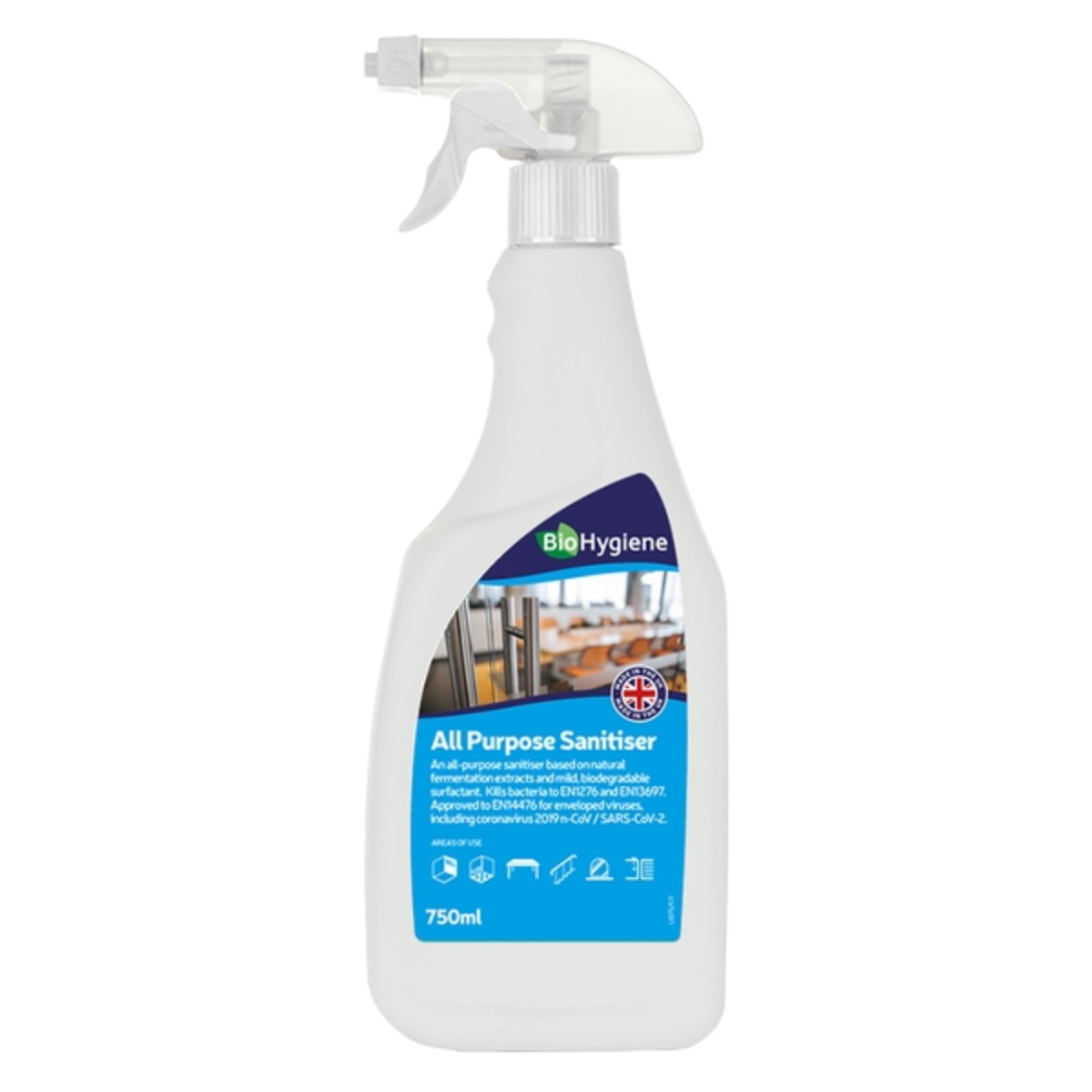 Bh kitchen sanitiser screen printed/white trigger 6x750ml