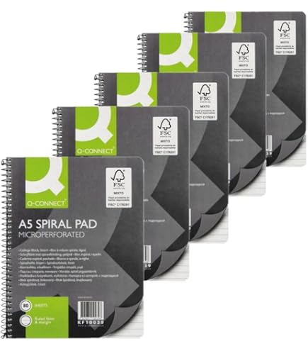 Q-connect ruled spiral sc pad a5 pack of 5