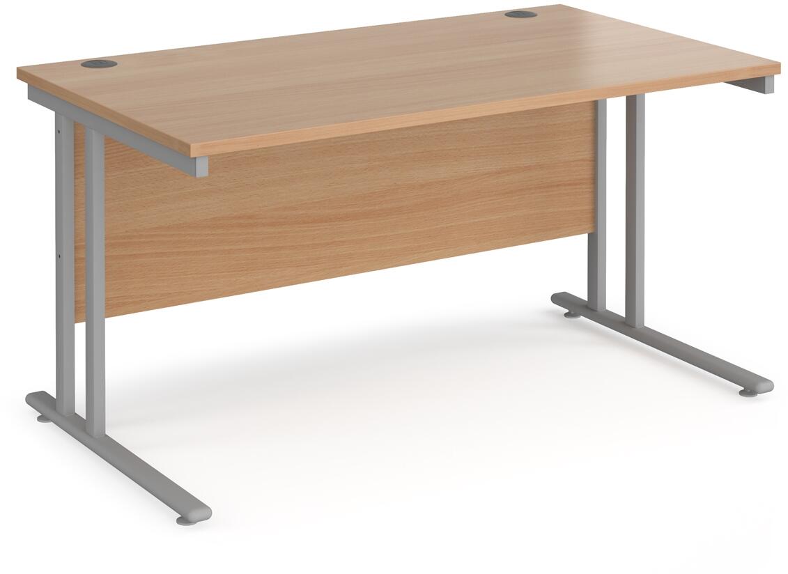 Maestro 25 straight desk 1400mm x 800mm silver cantilever leg frame, beech top