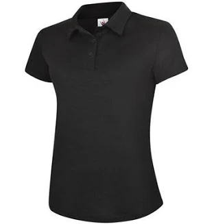 Uc128 ladies black xl poloshirt with sso left breast logo + pallet track logo on right sleeve
