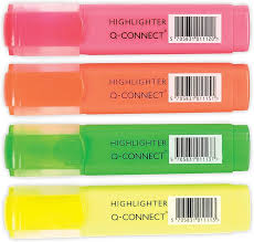 Q-connect highlighter pen asst pack of 4