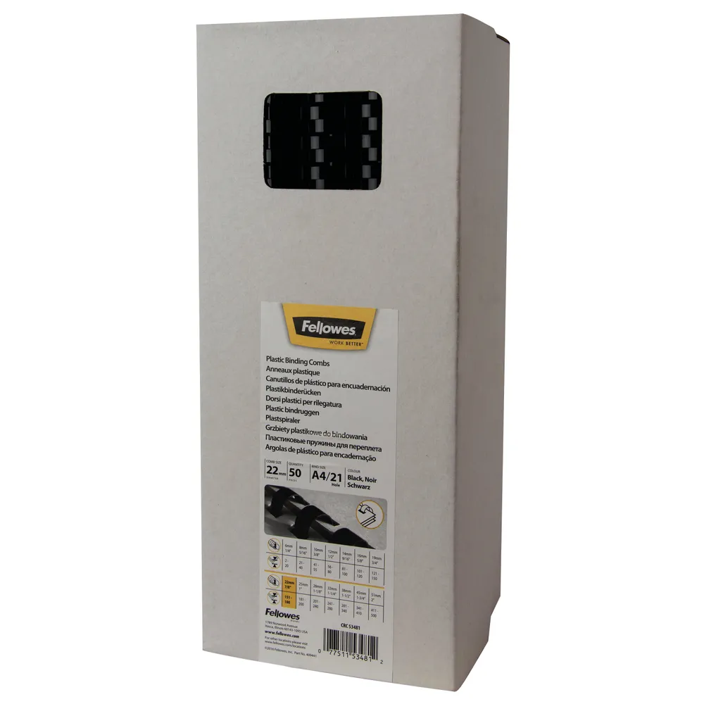Fellowes a4 binding combs 22mm black (pack of 50) 53481