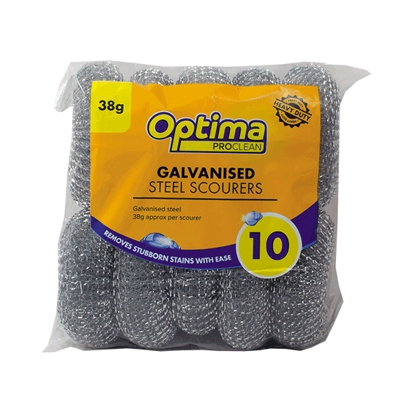 Optima proclean 38g galvanised steel scourer pack of 10
